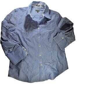 Talbots Blue White Striped Button-Down Shirt Womens Sz14 Paisley Cuff nautical